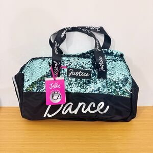 Justice Girls Blue-Color Sequin Dance Duffel Bag Black Stylish Kids Gym Tote
